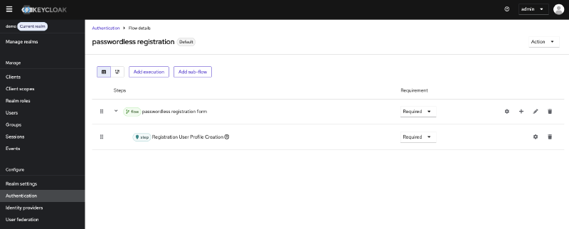 Keycloak passwordless registration